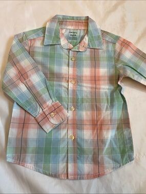 “🩷Bundle  4/$19” Carter's 2T Pastel Plaid Button-Down baby boy toddler shirt